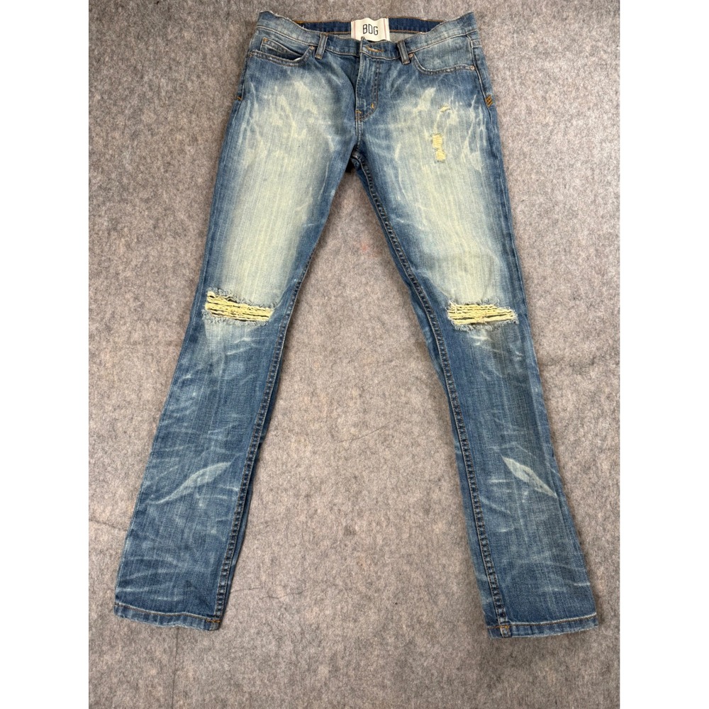 BDG Julian Skinny Fit Jeans Mens 32 Blue Distressed Denim Grunge Y2K Festival